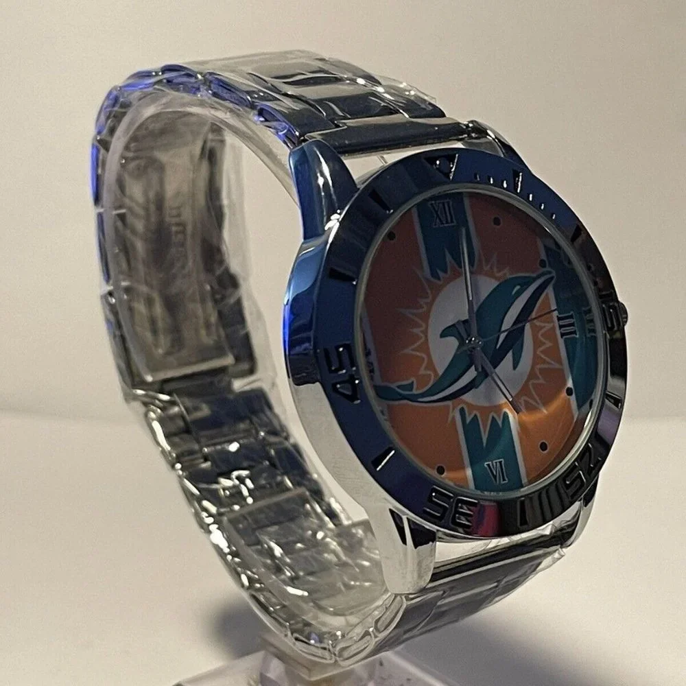 MIAMI DOLPHINS NFL Team Logo Men's Stainless-Steel Watch NEW - needs battery